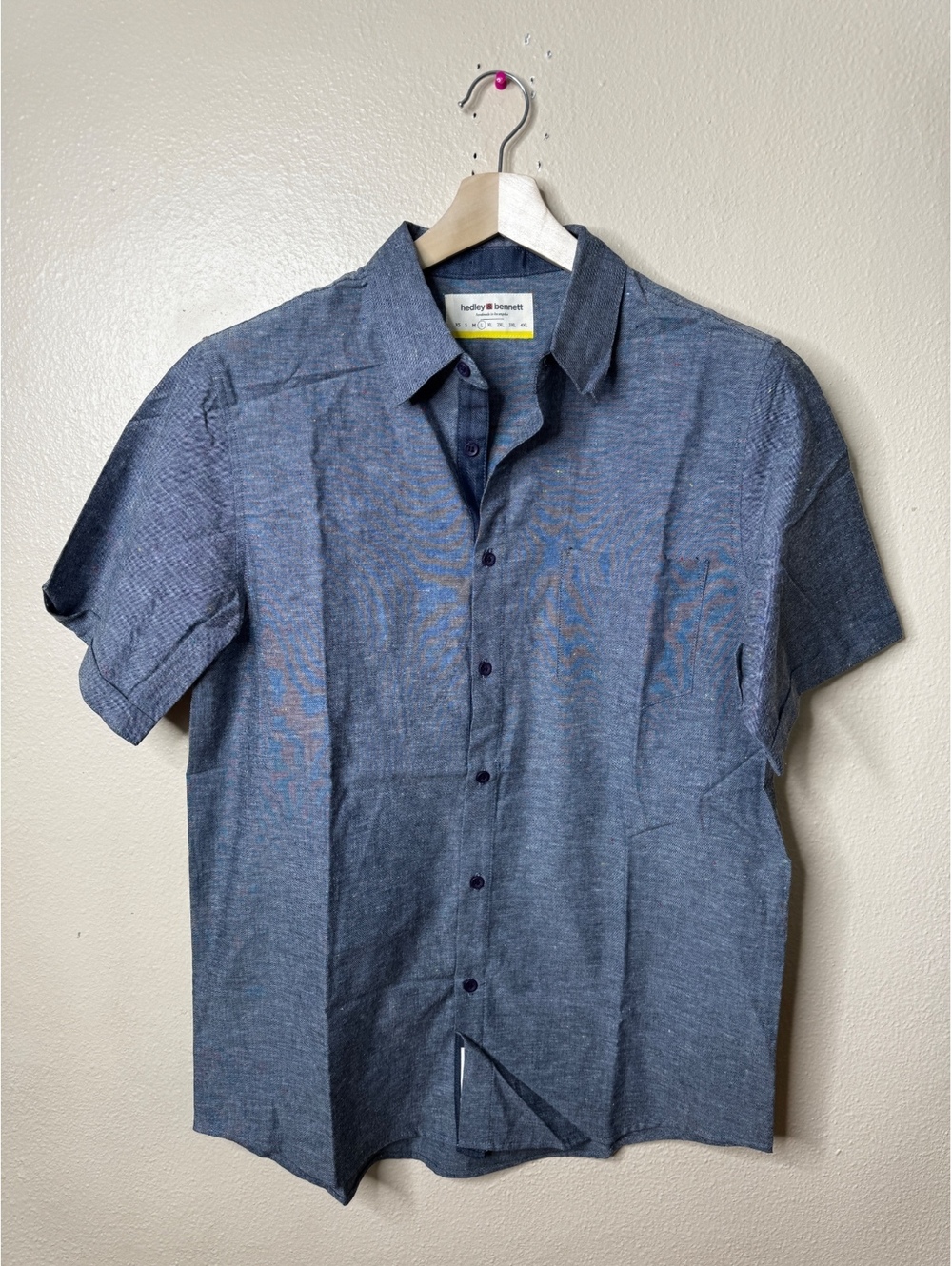 Hedley & Bennett Large Blue Chambray Button Up Shirt Cotton Short Sleeve